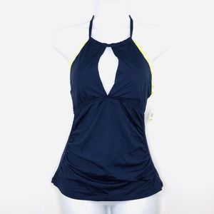 Anne Cole Women's Small Tankini Top Swimwear Ric-Rac Keyhole Navy Blue NWT B24